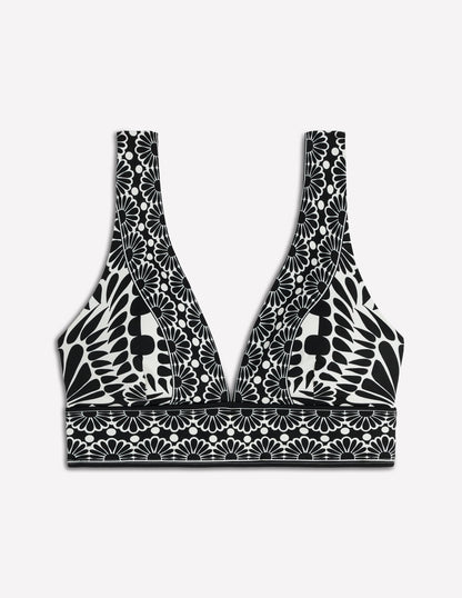 Porto V-neck Bikini Top-Black, Geo stamp