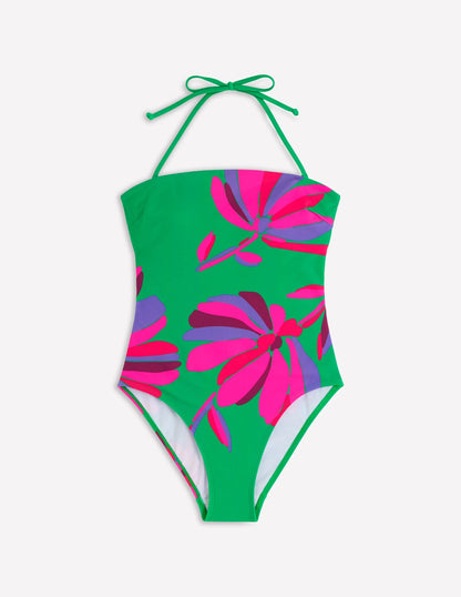 Paros Bandeau Swimsuit-Green Tambourine,Daisy Cascade