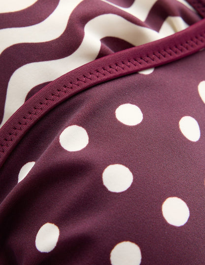 Symi Reversible Bikini Top-Chocberry, Stripe & Dot