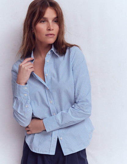 Sienna Cotton Shirt-Bright Blue Fine Stripe