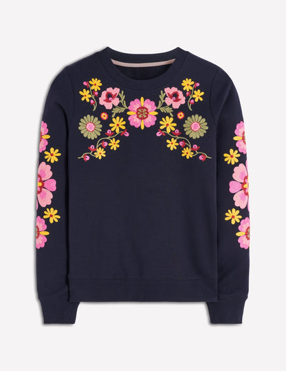 Hannah Embroidered Sweatshirt-Navy Multi Embroidery