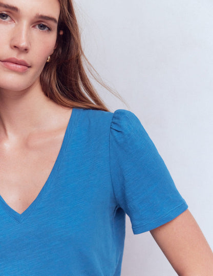 Sophie V-neck Slub T-shirt-Vallarta Blue