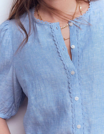 Leah Short Sleeve Linen Top-Chambray