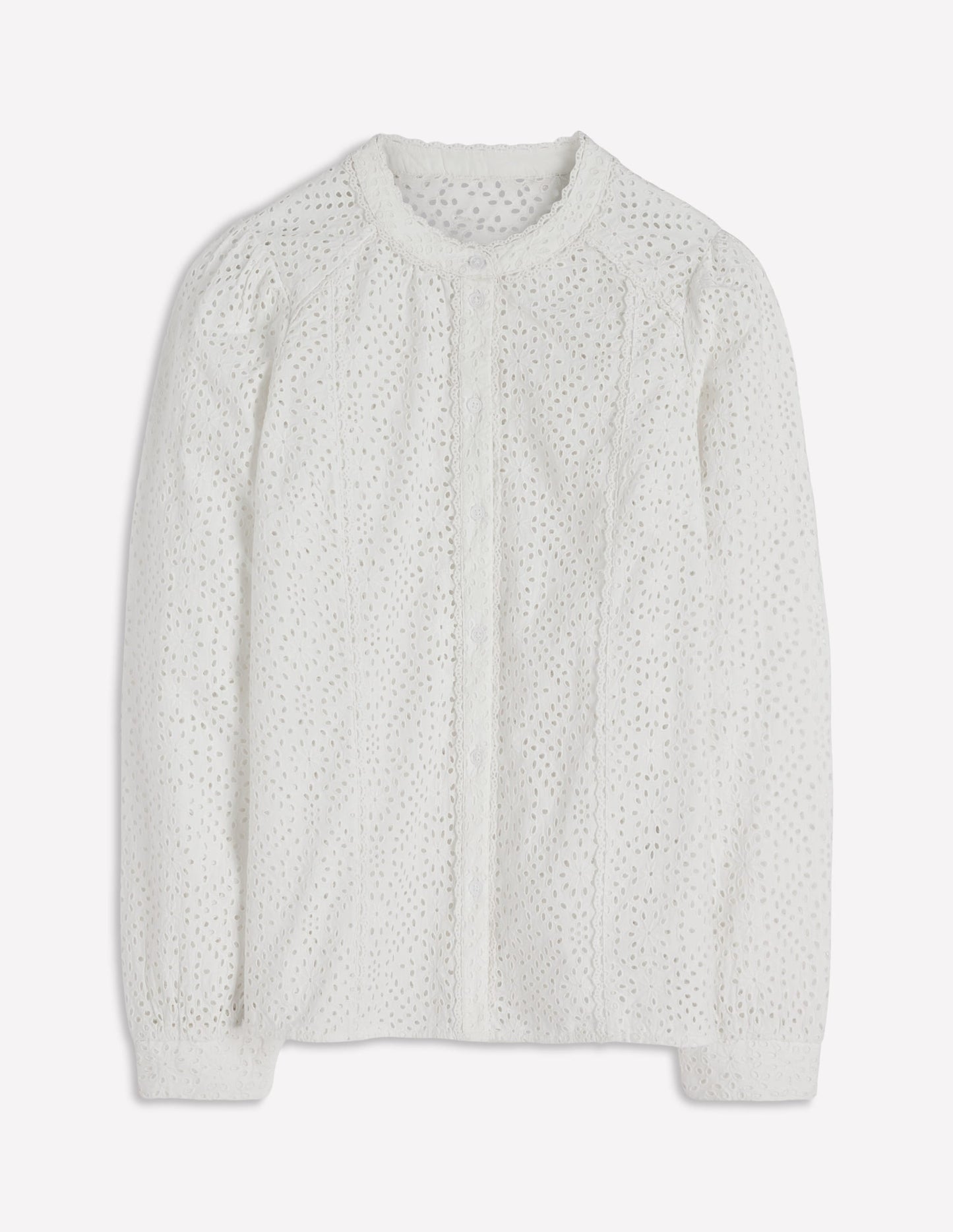 Rhea Trim Insert Broderie Top-White Floral Broderie