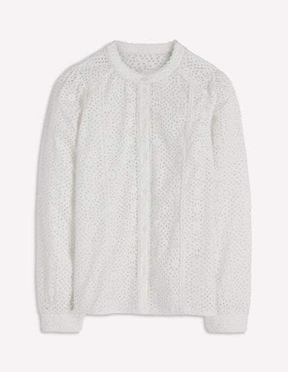 Rhea Trim Insert Broderie Top-White Floral Broderie