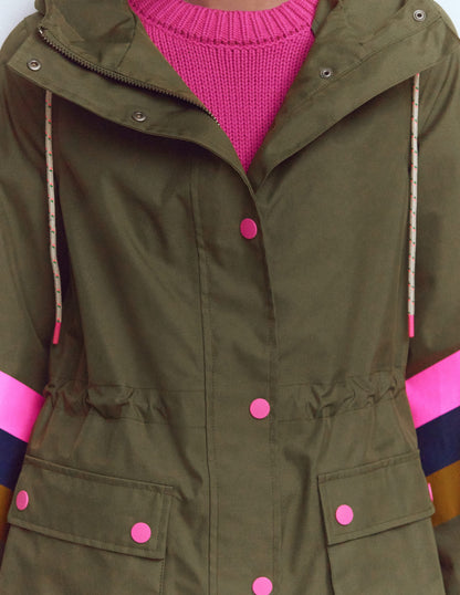 Striped Longline Rain Mac-Woodland Green Stripe