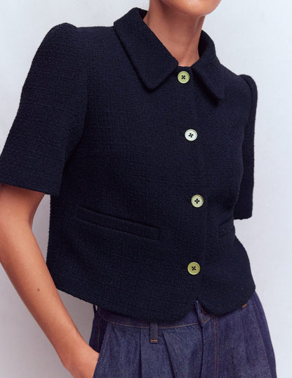Short Sleeve Textured Jacket-Navy