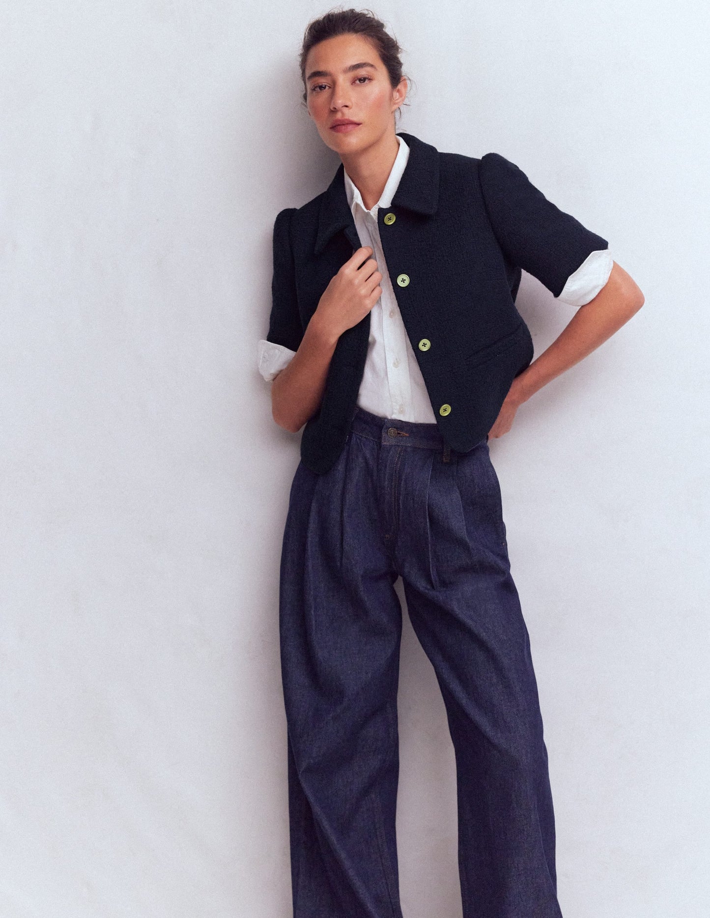 Short Sleeve Textured Jacket-Navy