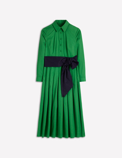 Maxi Pleated Bow Dress-Green Navy