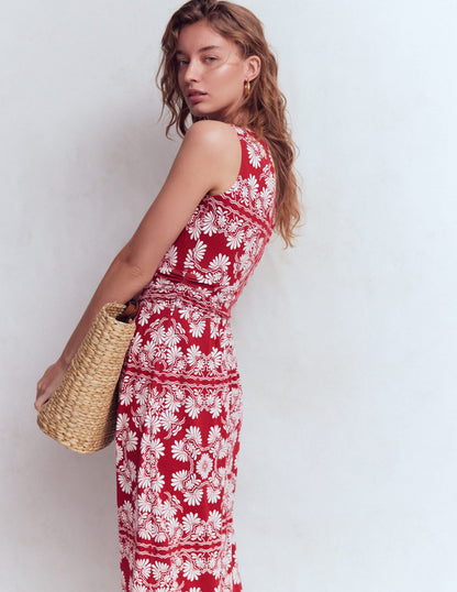 Antonia Jersey Maxi Dress-Rich Chestnut, Botanical Charm