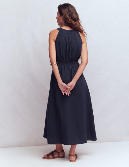 Daphne Double Cloth Dress-NAVY