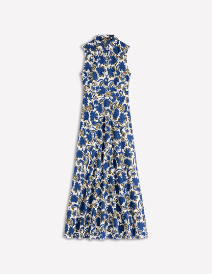 Erma Drop Waist Linen Dress-Blue Shadow Blossom