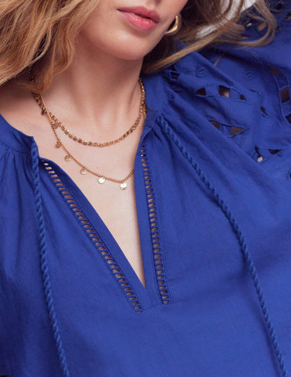 Embroidered Sleeve Kaftan-Blue Embroidery