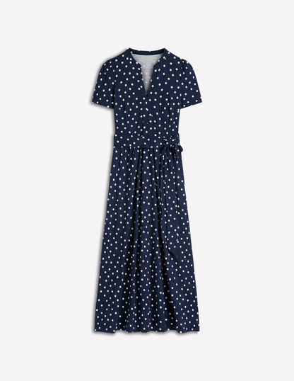 Naomi Jersey Midi Dress-Navy and Ivory, Painted Dot