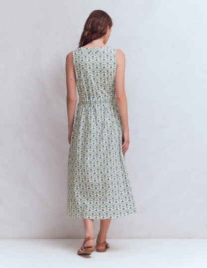 Delphine Midi Sleeveless Dress-Ivory, Flower Lattice