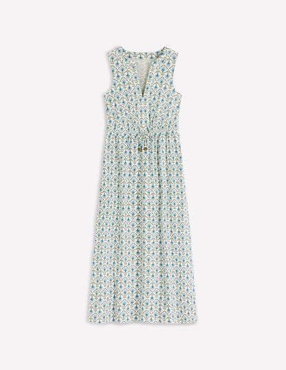 Delphine Midi Sleeveless Dress-Ivory, Flower Lattice