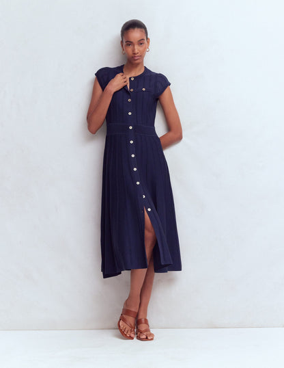 Cap Sleeve Knitted Dress-Navy