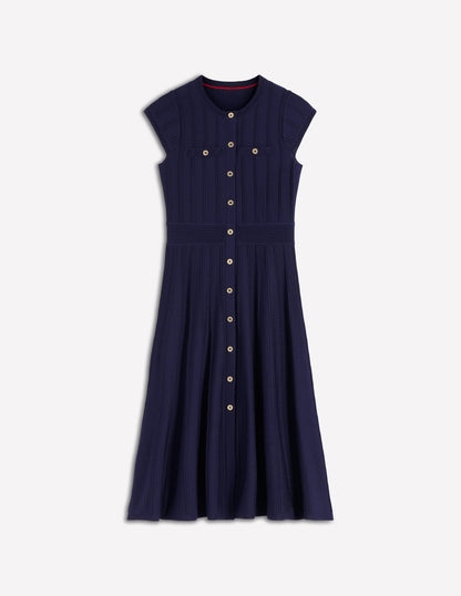 Cap Sleeve Knitted Dress-Navy