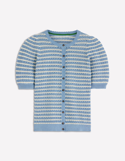 Dot Pointelle Cardigan-Blue Stripe