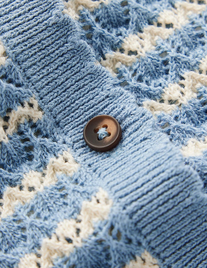Dot Pointelle Cardigan-Blue Stripe