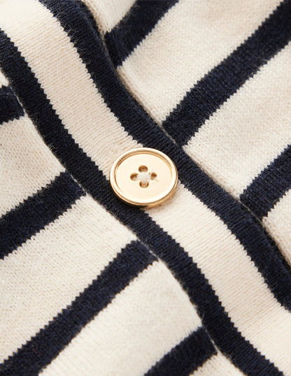 Liz Knitted Collared Cardigan-Ivory/ Navy
