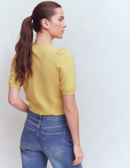 Cropped Cashmere Cardigan-Sandstone Yellow
