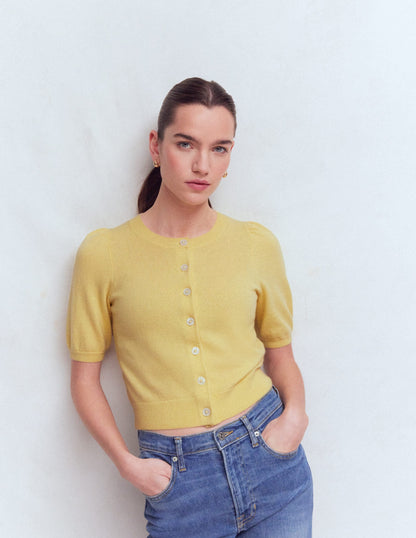 Cropped Cashmere Cardigan-Sandstone Yellow