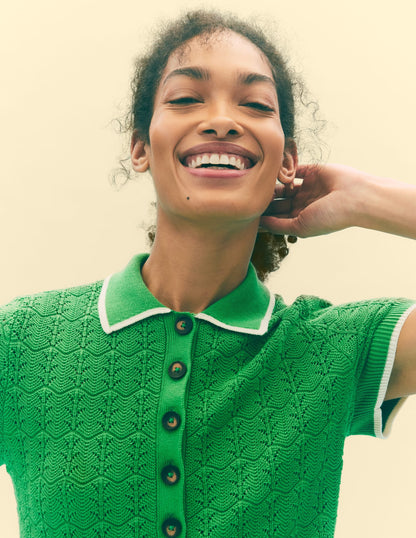 Pointelle Henley T-shirt-Online Lime