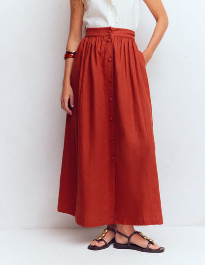 Emma Linen Maxi Skirt-Burnt Orange