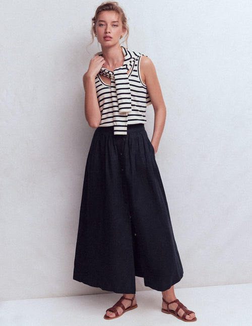 Emma Linen Maxi Skirt-Navy