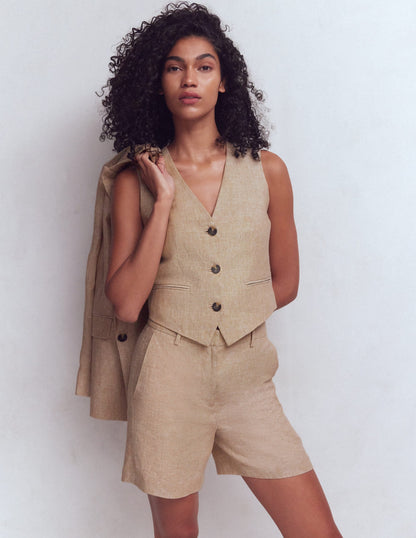 Belgravia Linen Shorts-Cappuccino Chambray