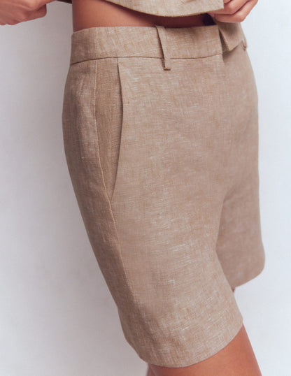 Belgravia Linen Shorts-Cappuccino Chambray