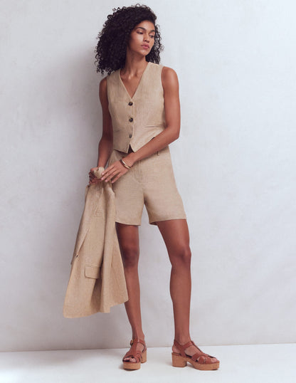Belgravia Linen Shorts-Cappuccino Chambray