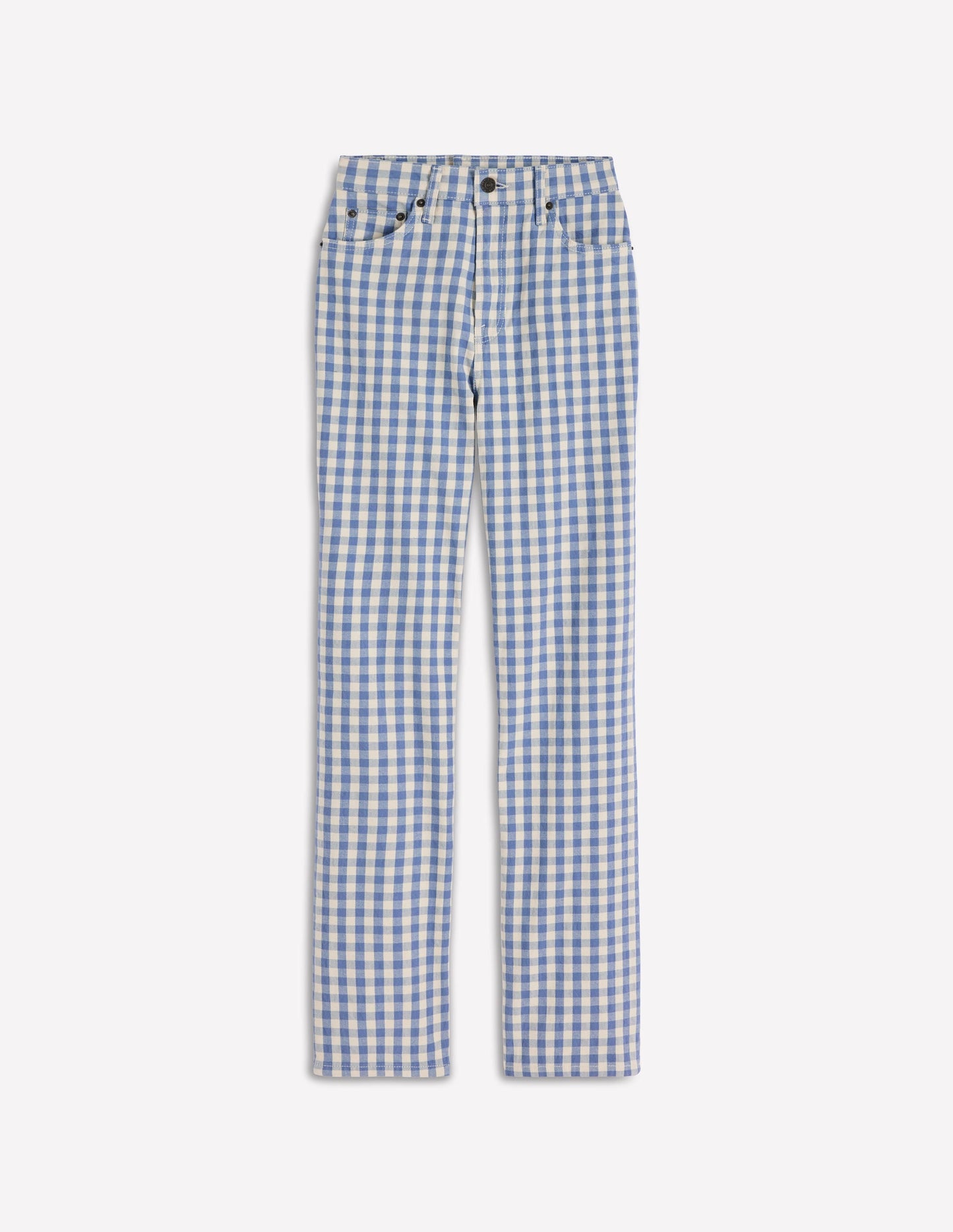 High Rise Straight Jeans-Blue Gingham