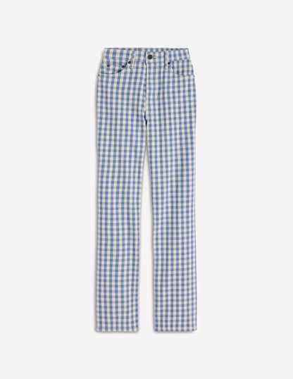 High Rise Straight Jeans-Blue Gingham