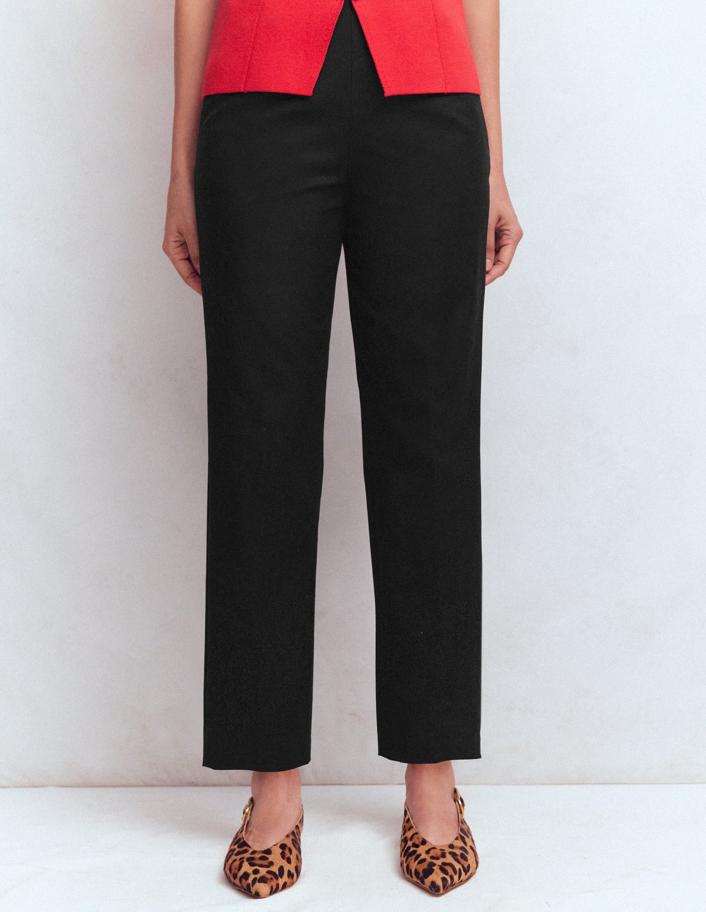 Slim Leg Cotton Pants-Black