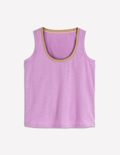 Metallic Trim Scoop Neck Vest-Heath Lilac