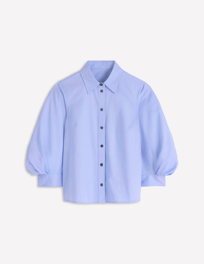 Puff Sleeve Oxford Shirt-French Blue