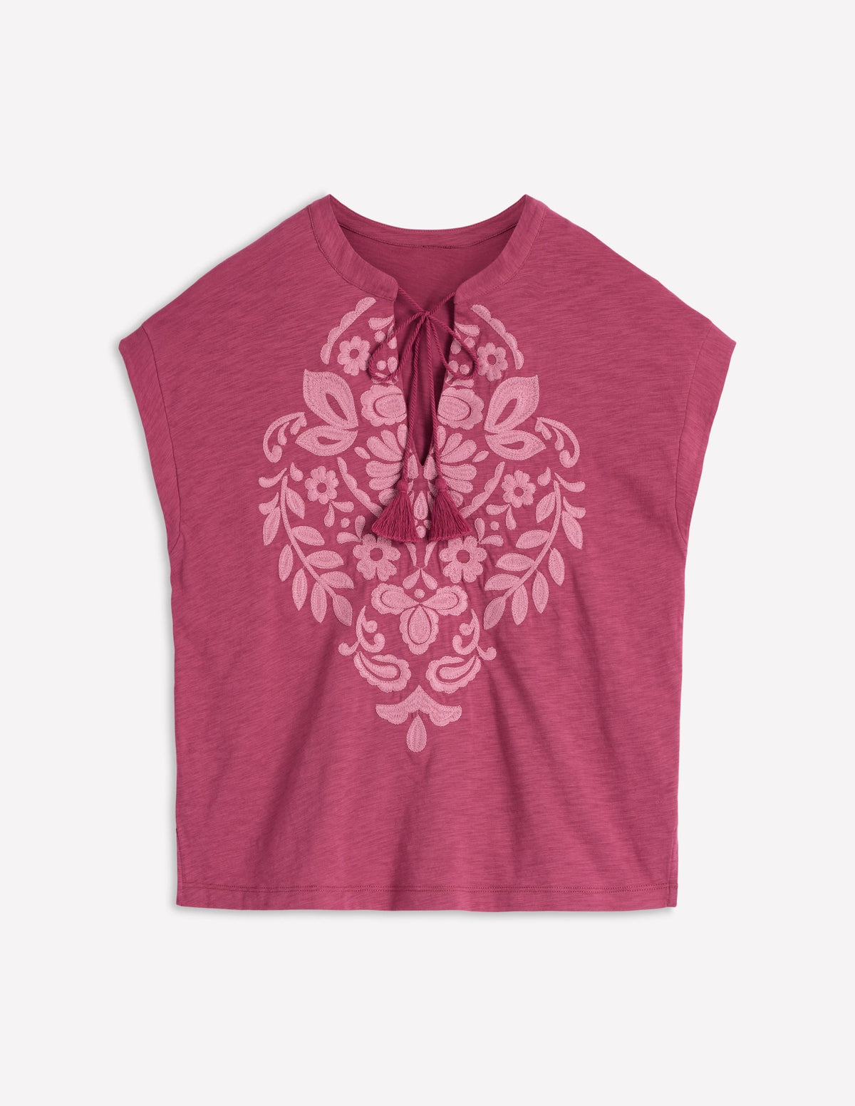 Nina Embroidered Notch T-shirt-Malaga, Formica Pink