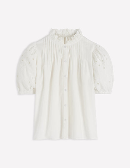 Cutwork Puff Sleeve Top-White