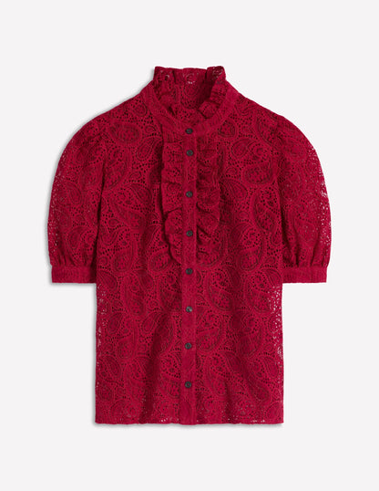 Sasha Short Sleeve Lace Top-Pomegranate