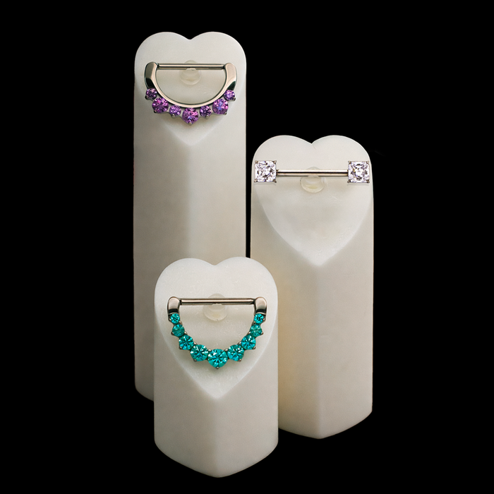 3 Piece Heart Tower Clip Display Set w/ Titanium Nipple Jewelry - Khrysos Jewelry