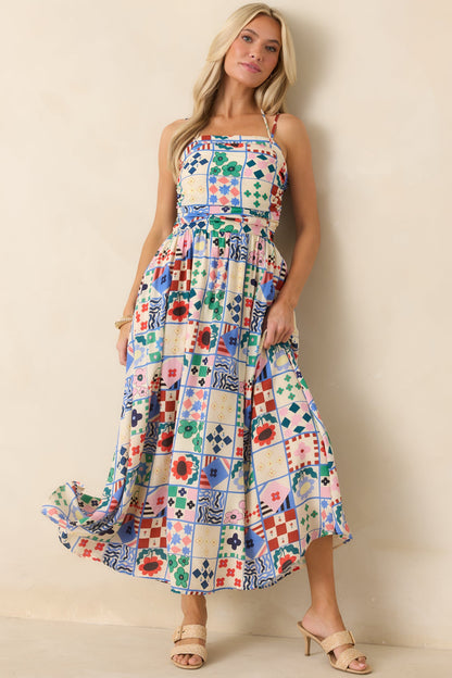 FRNCH Hippuris Multi Patchwork Print Sleeveless Maxi Dress