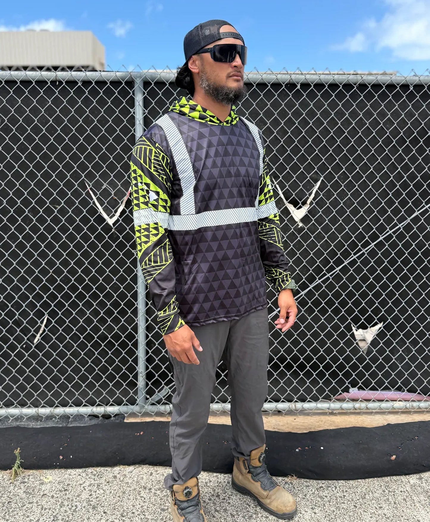 Ulana Triangles Reflective Hooded Longsleeve Drifit Black Neon