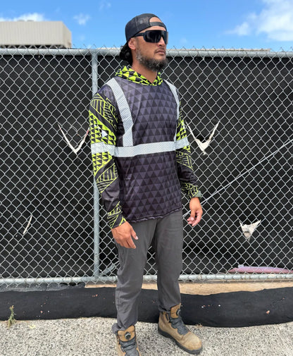 Ulana Triangles Reflective Hooded Longsleeve Drifit Black Neon
