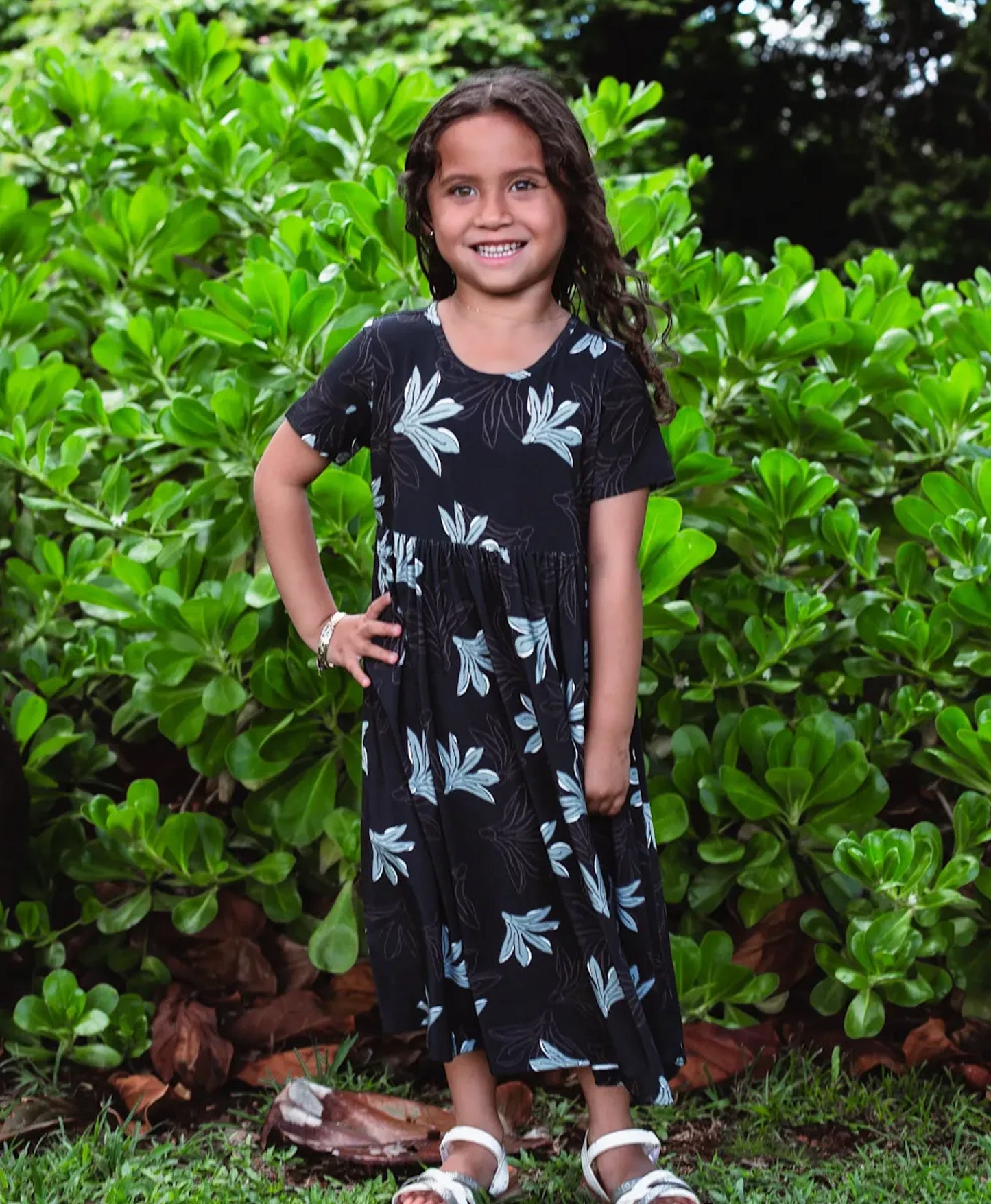 Naupaka Keiki Babydoll Dress Charcoal Gray