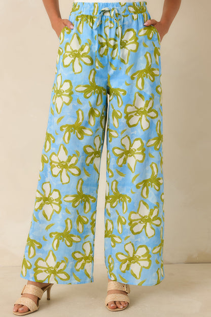 Flower Power Move Blue Floral Cotton Wide Leg Pants