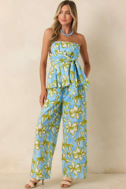 Flower Power Move Blue Floral Cotton Wide Leg Pants