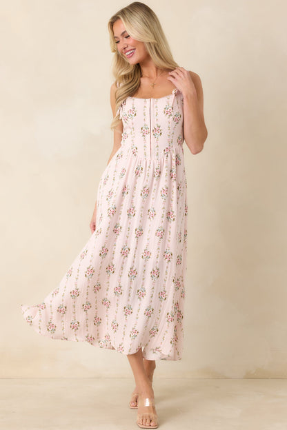Some Kind of Wonderful Light Pink Floral Midi Dress