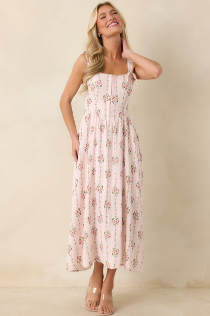 Some Kind of Wonderful Light Pink Floral Midi Dress